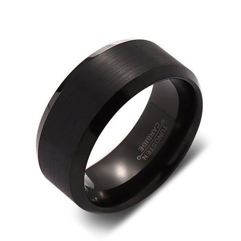 Black Tungsten Wedding Band - Brushed Black Ring - 10mm- Mens Ring - Tungsten Carbide- Engagement Band - Comfort Fit - LUXURY BANDS LA