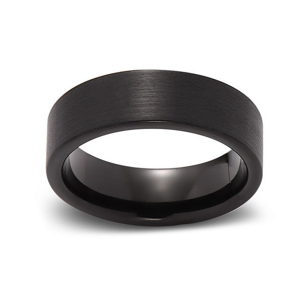 Black Tungsten Wedding Band - Brushed Black Ring - 7MM - Pipe Cut- Unisex Ring - Tungsten Carbide- Engagement Band - Comfort Fit - LUXURY BANDS LA