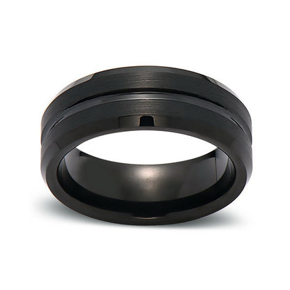 Black Brushed Tungsten Wedding Band - 8MM - Black Groove - Mens Engagement Ring - LUXURY BANDS LA