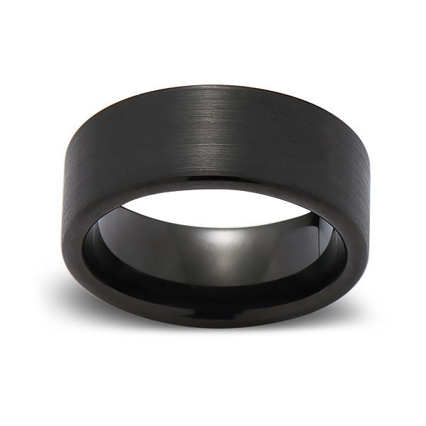 Black Tungsten Wedding Band - Brushed Black Ring - 9MM - Pipe Cut- Unisex Ring - Tungsten Carbide- Engagement Band - Comfort Fit - LUXURY BANDS LA