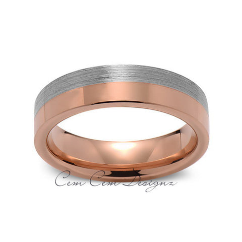 6mm,New,Unique,High Polish Rose Gold,Gray Gun Metal,Tungsten Rings,Wedding Band,Unisex,Comfort Fit - LUXURY BANDS LA