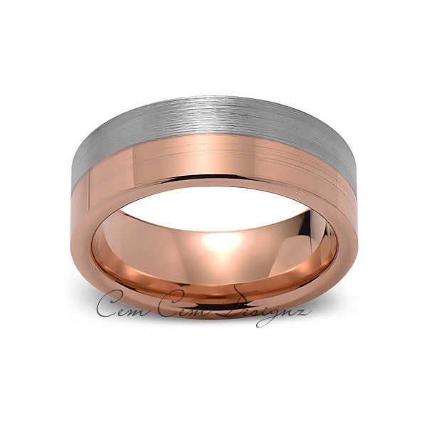 Rose Gold Tungsten Wedding Band - Brushed Gray - 8mm - Pipe Cut  - Tungsten Carbide - Engagement Band - Comfort Fit - LUXURY BANDS LA