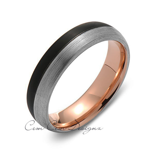 Rose Gold Tungsten Wedding Band - Black and Gray Brushed Tungsten Ring - 6mm - Mens Ring - Tungsten Carbide - Engagement Band - Comfort Fit - LUXURY BANDS LA