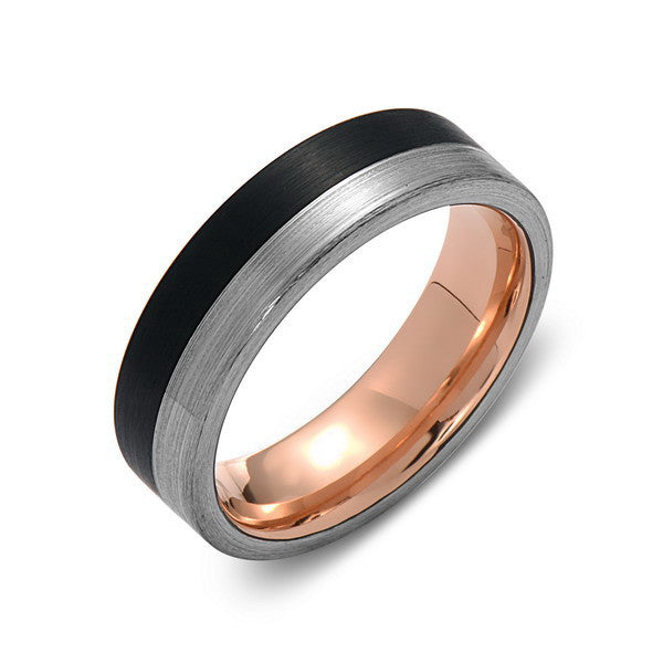 Rose Gold Tungsten Wedding Band - Black and Gray Brushed Tungsten Ring - 6mm - Mens Ring - Tungsten Carbide - Engagement Band - Comfort Fit - LUXURY BANDS LA
