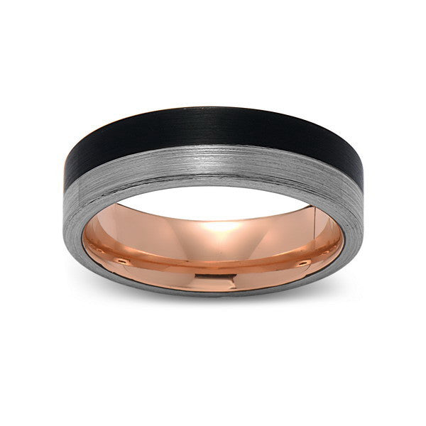 Rose Gold Tungsten Wedding Band - Black and Gray Brushed Tungsten Ring - 6mm - Mens Ring - Tungsten Carbide - Engagement Band - Comfort Fit - LUXURY BANDS LA