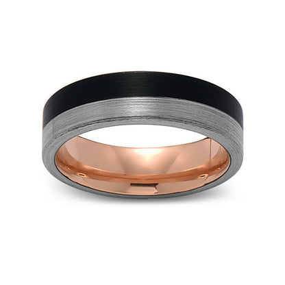 Rose Gold Tungsten Wedding Band - Black and Gray Brushed Tungsten Ring - 6mm - Mens Ring - Tungsten Carbide - Engagement Band - Comfort Fit - LUXURY BANDS LA