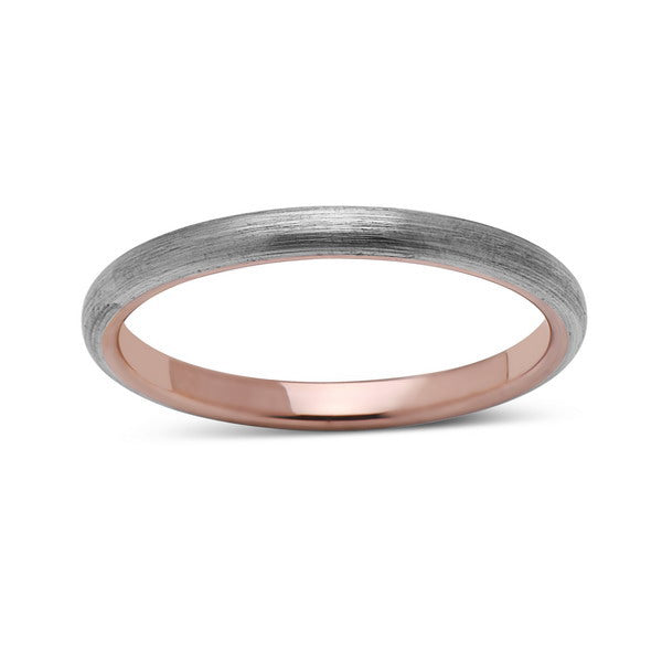 Rose Gold Tungsten Wedding Band - Gray Brushed Ring - 2mm Bridal Band - Engagement Ring - Bridal Band - LUXURY BANDS LA