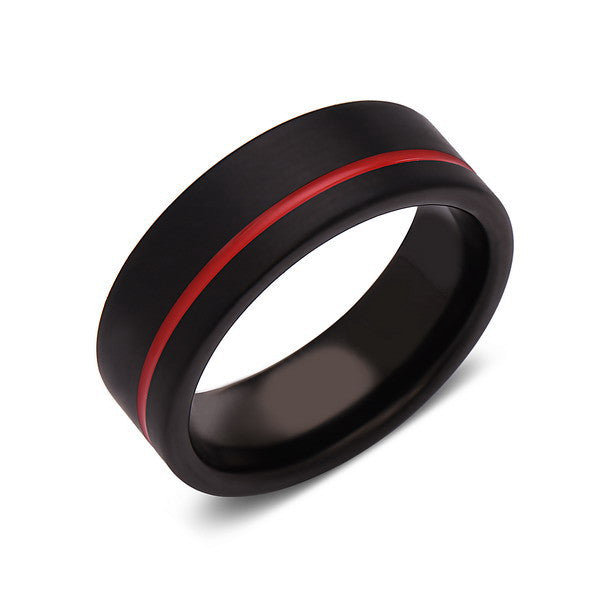 Red Tungsten Wedding Band - Black Brushed Tungsten Ring - 8mm - Mens Ring - Tungsten Carbide - Engagement Band - Comfort Fit - LUXURY BANDS LA