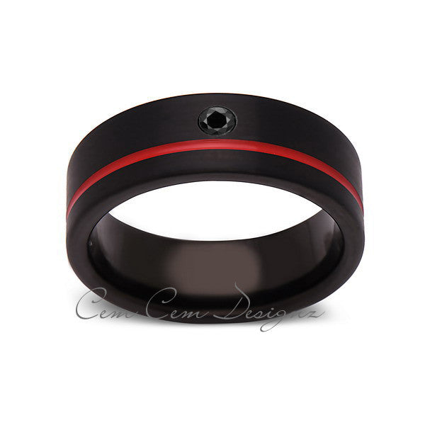 8mm,Mens,Diamond,Red Ring,Black,Brushed,Red Band,Tungsten Ring,Birthstone,Wedding Band,Comfort Fit - LUXURY BANDS LA