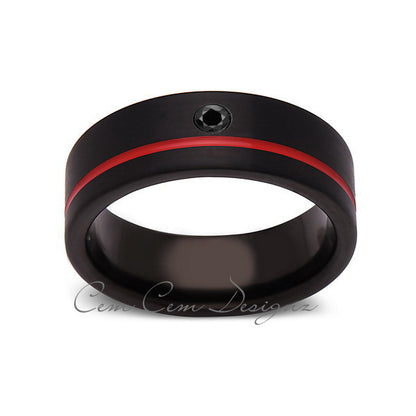 8mm,Mens,Diamond,Red Ring,Black,Brushed,Red Band,Tungsten Ring,Birthstone,Wedding Band,Comfort Fit - LUXURY BANDS LA