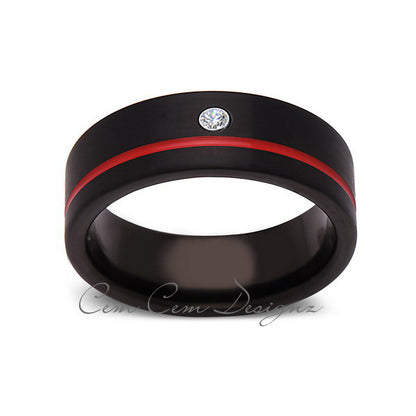 8mm,Mens,Diamond,Red Ring,,Black,Brushed,Red Band,Tungsten Ring,Birthstone,Wedding Band,Comfort Fit - LUXURY BANDS LA