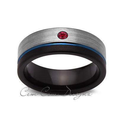 8mm,Mens,Red Ruby,Blue Ring,Gray,Black,Brushed,Blue Band,Tungsten Ring,Wedding Band,Comfort Fit - LUXURY BANDS LA