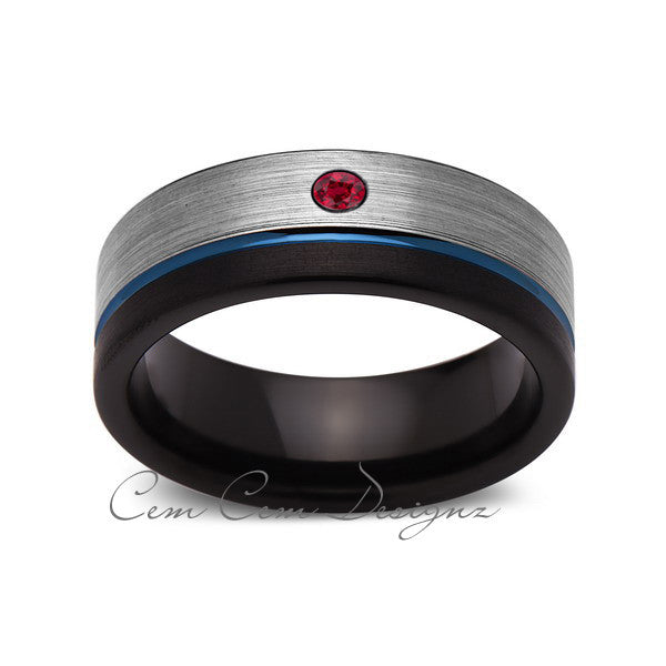 8mm,Mens,Red Ruby,Blue Ring,Gray,Black,Brushed,Blue Band,Tungsten Ring,Wedding Band,Comfort Fit - LUXURY BANDS LA