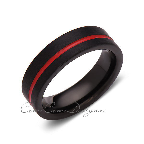 Red Tungsten Wedding Band - Black Brushed Tungsten Ring - 6mm - Mens Ring - Tungsten Carbide - Engagement Band - Comfort Fit - LUXURY BANDS LA