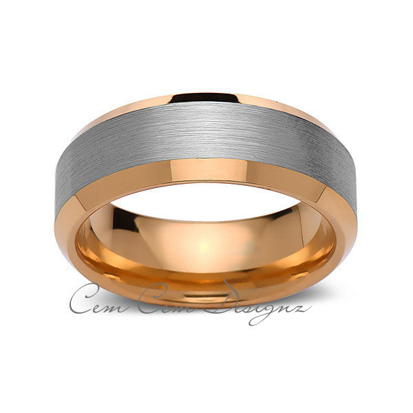 8mm,Unique,Brushed Gray Center,Yellow Gold,Tungsten Rings,Wedding Band,Mens Band,Comfort Fit - LUXURY BANDS LA