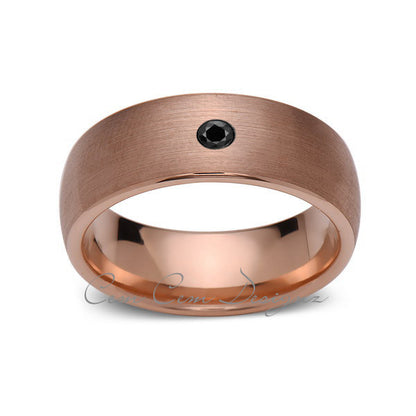 8mm,Mens,Black Diamond,Brushed,Rose Gold,Tungsten Ring,Rose Gold,Wedding Band,Comfort Fit - LUXURY BANDS LA