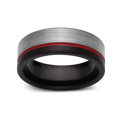 Red Tungsten Wedding Band - Black and Gray Brushed Tungsten Ring - 8mm - Mens Ring - Tungsten Carbide - Engagement Band - Comfort Fit - LUXURY BANDS LA