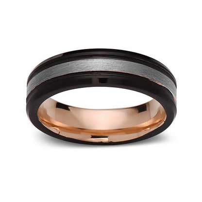 Gray Brushed Tungsten Wedding Band - Rose Gold Ring - Black - 6mm Ring - Unique Engagment Band - Comfor Fit - LUXURY BANDS LA