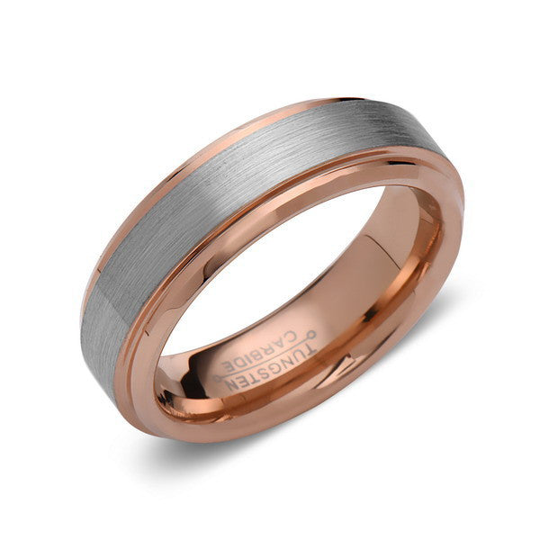 Rose Gold Tungsten Wedding Band - Gray Brushed Tungsten Ring - 6mm - Tungsten Carbide - Mens Band - Engagement Band - Comfort Fit - LUXURY BANDS LA