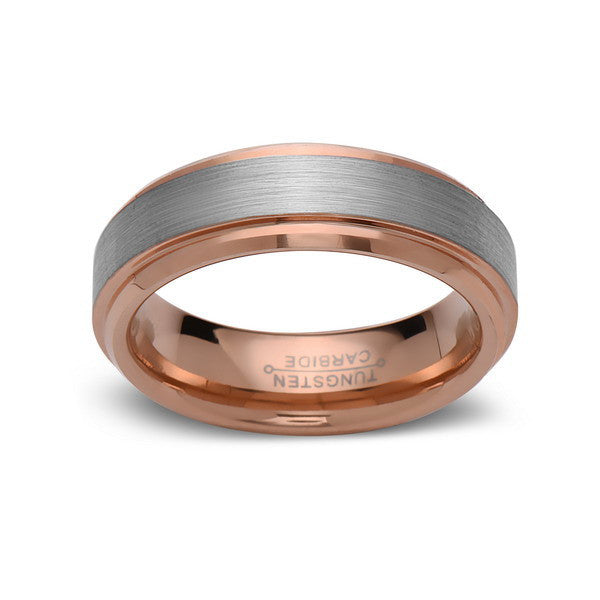 Rose Gold Tungsten Wedding Band - Gray Brushed Tungsten Ring - 6mm - Tungsten Carbide - Mens Band - Engagement Band - Comfort Fit - LUXURY BANDS LA