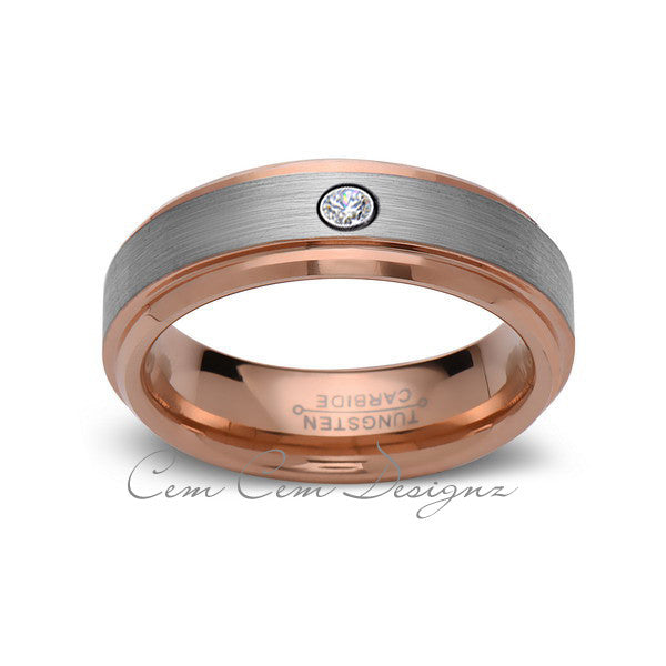6mm,Mens,Diamond,Rose Gold,Wedding Band,,Gray,Brushed,Rose Gold,Tungsten Ring,Comfort Fit - LUXURY BANDS LA