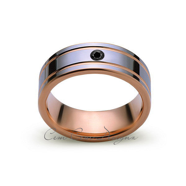 8mm,Mens,Black Diamond,Rose Gold,Wedding Band,unique,high polish,Rose Gold,Tungsten Ring,Comfort Fit - LUXURY BANDS LA