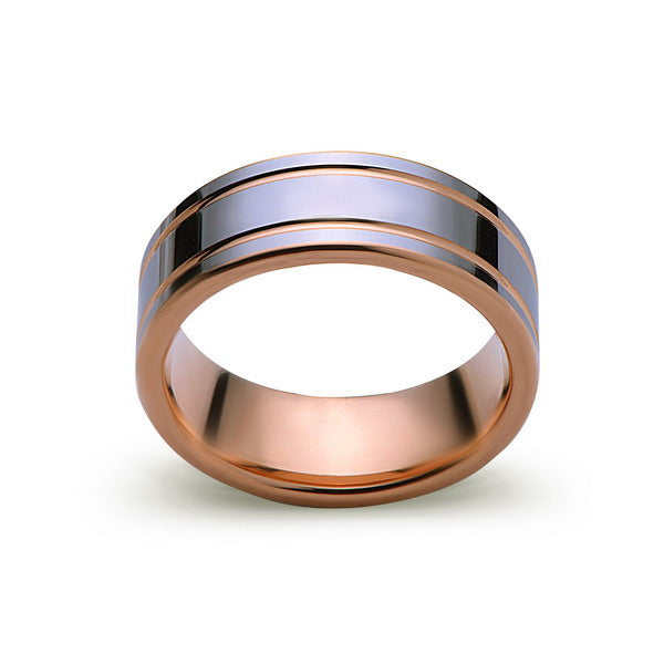 Rose Gold Tungsten Wedding Band - Rose Gold High Polish Tungsten Ring - 8mm - Dome - Tungsten Carbide - Engagement Band - Comfort Fit - LUXURY BANDS LA