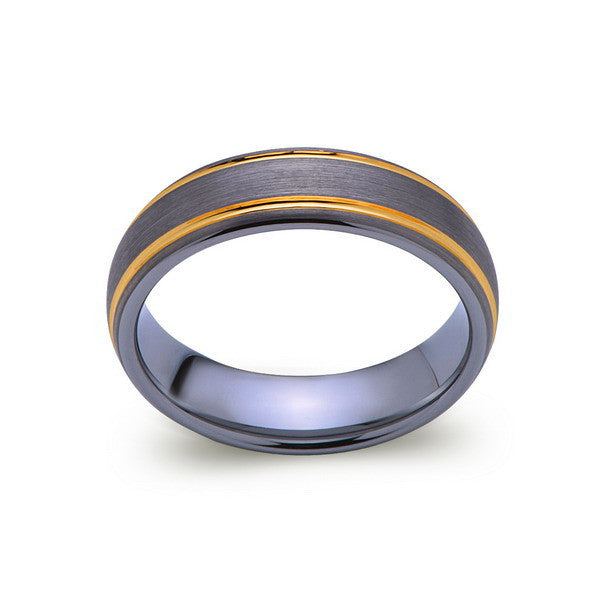 Brushed Gray Tungsten Wedding Band - Yellow Gold Tungsten Ring - 6mm Band -  Engagement Ring - LUXURY BANDS LA
