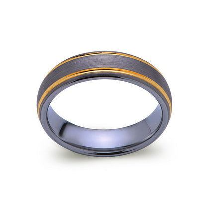 Brushed Gray Tungsten Wedding Band - Yellow Gold Tungsten Ring - 6mm Band -  Engagement Ring - LUXURY BANDS LA