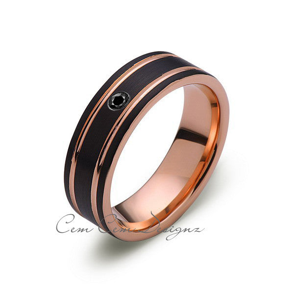 8mm,Pipe Cut,Black Diamond,Black Brushed,Rose Gold,Tungsten Ring,Rose Gold,Men's Wedding Band,Mens Band,Comfort Fit - LUXURY BANDS LA