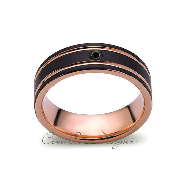 8mm,Pipe Cut,Black Diamond,Black Brushed,Rose Gold,Tungsten Ring,Rose Gold,Men's Wedding Band,Mens Band,Comfort Fit - LUXURY BANDS LA