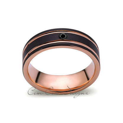 8mm,Pipe Cut,Black Diamond,Black Brushed,Rose Gold,Tungsten Ring,Rose Gold,Men's Wedding Band,Mens Band,Comfort Fit - LUXURY BANDS LA