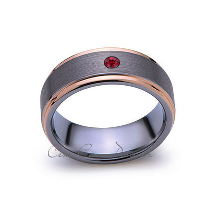 8mm,Mens,Red Ruby,Gray,Brushed,Rose Gold,Tungsten Ring,Rose Gold,Wedding Band,Comfort Fit - LUXURY BANDS LA