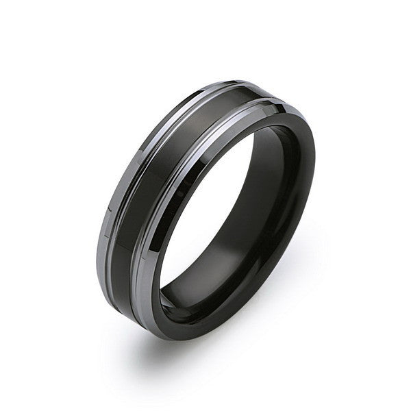 Men's Tungsten Wedding Band - Black and Silver - 6MM - High Polish Ring - Engagement Band - Comfort Fit - LUXURY BANDS LA