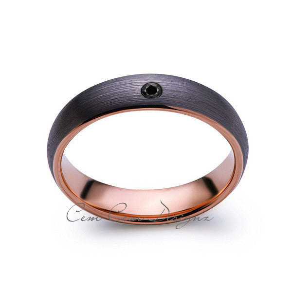 6mm,Mens,Black Diamond,Gray Brushed,Rose Gold,Tungsten Ring,Rose Gold,Wedding Band,Comfort Fit - LUXURY BANDS LA