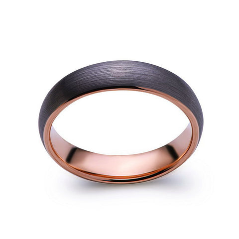 Rose Gold Tungsten Wedding Band - Gray Brushed Tungsten Ring - 6mm Dome - Mens Ring - Tungsten Carbide - Engagement Band - Comfort Fit - LUXURY BANDS LA