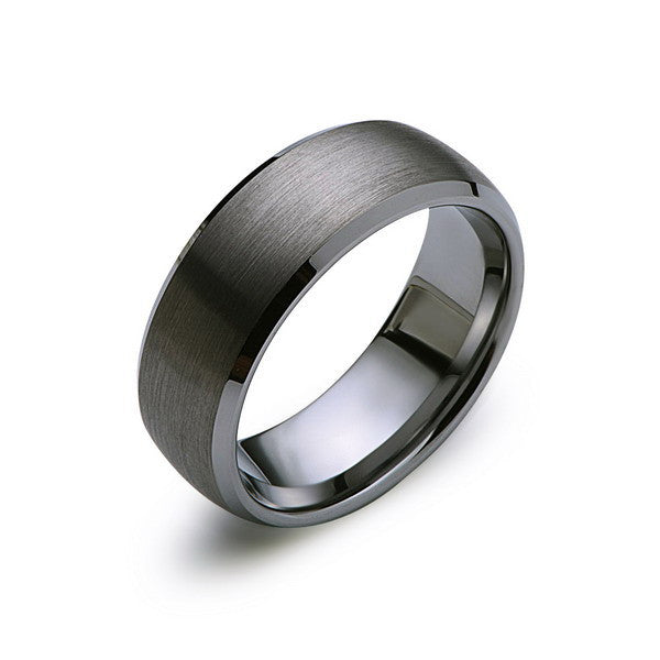 Gray Brushed Tungsten Ring - Gunmetal - 8mm - High Polish Beveled Edge - Engagement Ring - LUXURY BANDS LA