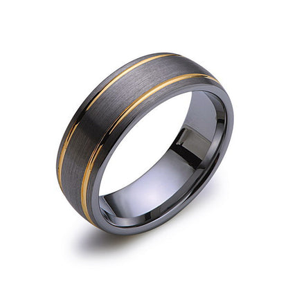 Brushed Gray Tungsten Wedding Band - Yellow Gold Tungsten Ring - 8mm Band -  Engagement Ring - LUXURY BANDS LA