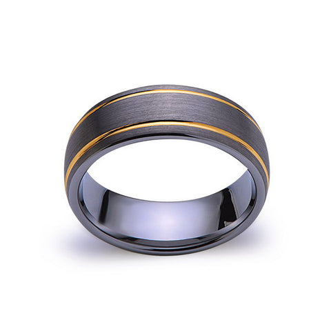 Brushed Gray Tungsten Wedding Band - Yellow Gold Tungsten Ring - 8mm Band -  Engagement Ring - LUXURY BANDS LA
