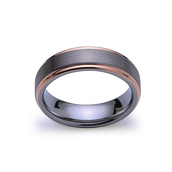 Rose Gold Tungsten Wedding Band - Gray Brushed Tungsten Ring - 6mm - Mens Ring - Tungsten Carbide - Men's Band - Comfort Fit - LUXURY BANDS LA