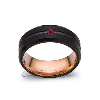 8mm,Mens,Red Ruby,Birthstone Band,Black Brushed,Rose Gold,Tungsten Ring,Birth Stone,Wedding Ring,Comfort Fit - LUXURY BANDS LA