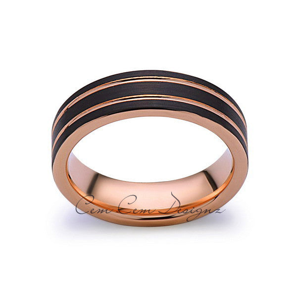 Rose Gold Tungsten Ring - Black Brushed Wedding Band - 6 mm Ring - Unique Engagement Band - Comfort Fit - LUXURY BANDS LA