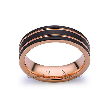 Rose Gold Tungsten Ring - Black Brushed Wedding Band - 6 mm Ring - Unique Engagement Band - Comfort Fit - LUXURY BANDS LA