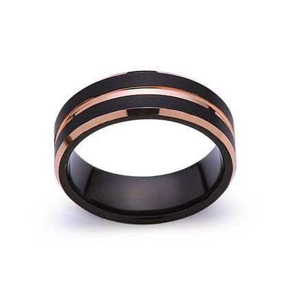 Rose Gold Tungsten Wedding Ring - Black Brushed Ring - 8mm Ring - Unique Engagment Band - Comfor Fit - LUXURY BANDS LA