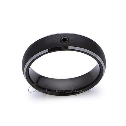6mm,Black and Gray Tungsten,Black Diamond,Band,Gun Metal,Black Brushed,Tungsten Rings,Mens Wedding Band,Comfort Fit - LUXURY BANDS LA