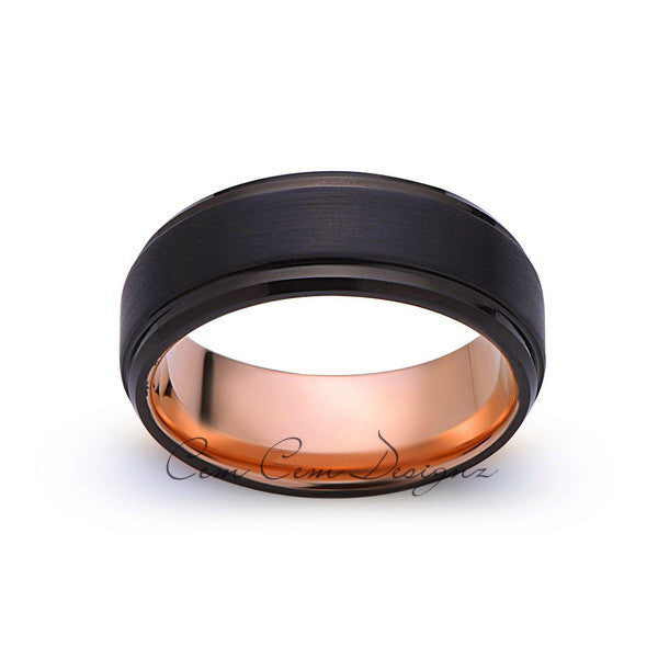 Rose Gold Tungsten Wedding Band - Black Brushed Ring - 8mm Ring - Unique Engagment Band - Comfort Fit - LUXURY BANDS LA