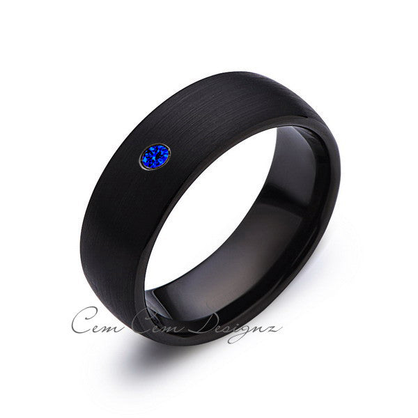 8mm,Black Tungsten,Blue Sapphire,Band,Gun Metal, Black Brushed,Tungsten Rings,Mens Wedding Band,Comfort Fit - LUXURY BANDS LA