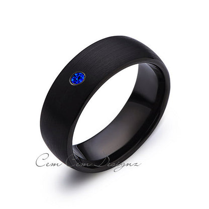 8mm,Black Tungsten,Blue Sapphire,Band,Gun Metal, Black Brushed,Tungsten Rings,Mens Wedding Band,Comfort Fit - LUXURY BANDS LA