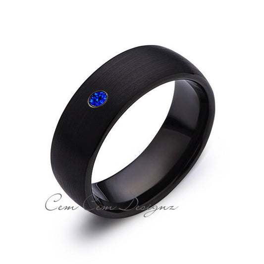 8mm,Black Tungsten,Blue Sapphire,Band,Gun Metal, Black Brushed,Tungsten Rings,Mens Wedding Band,Comfort Fit - LUXURY BANDS LA