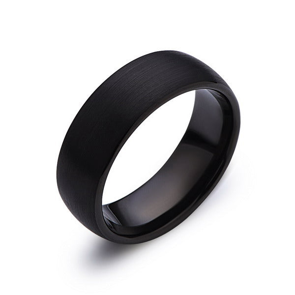 Black Tungsten Wedding Band - Brushed Black Ring - 8MM - Unisex Ring - Dome - Tungsten Carbide- Engagement Band - Comfort Fit - LUXURY BANDS LA
